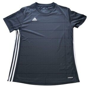 adidas Mens Aeroready Short Sleeve Crew Neck Black Stripe White Stripe Panel L